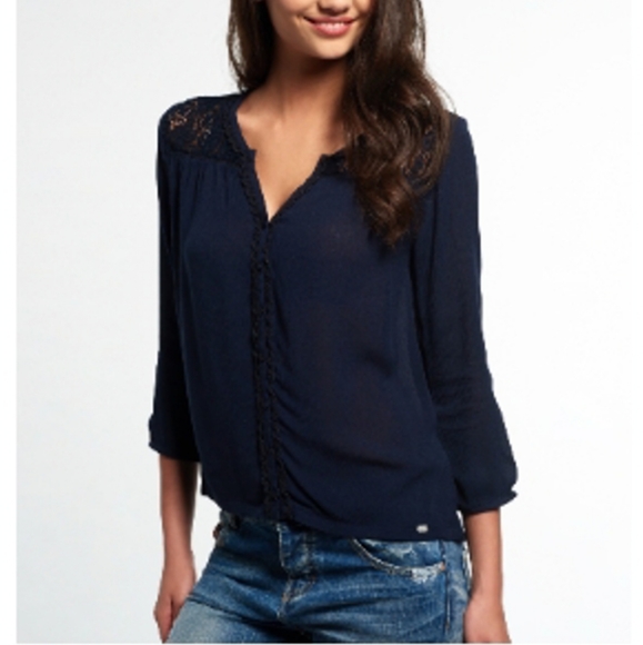 Superdry Tops - LAST CHANCE:  Superdry navy eyelet lace blouse.